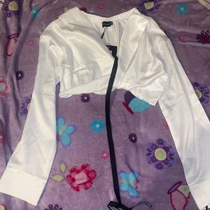 Bardot Twist Front Crop Blouse- White Satin